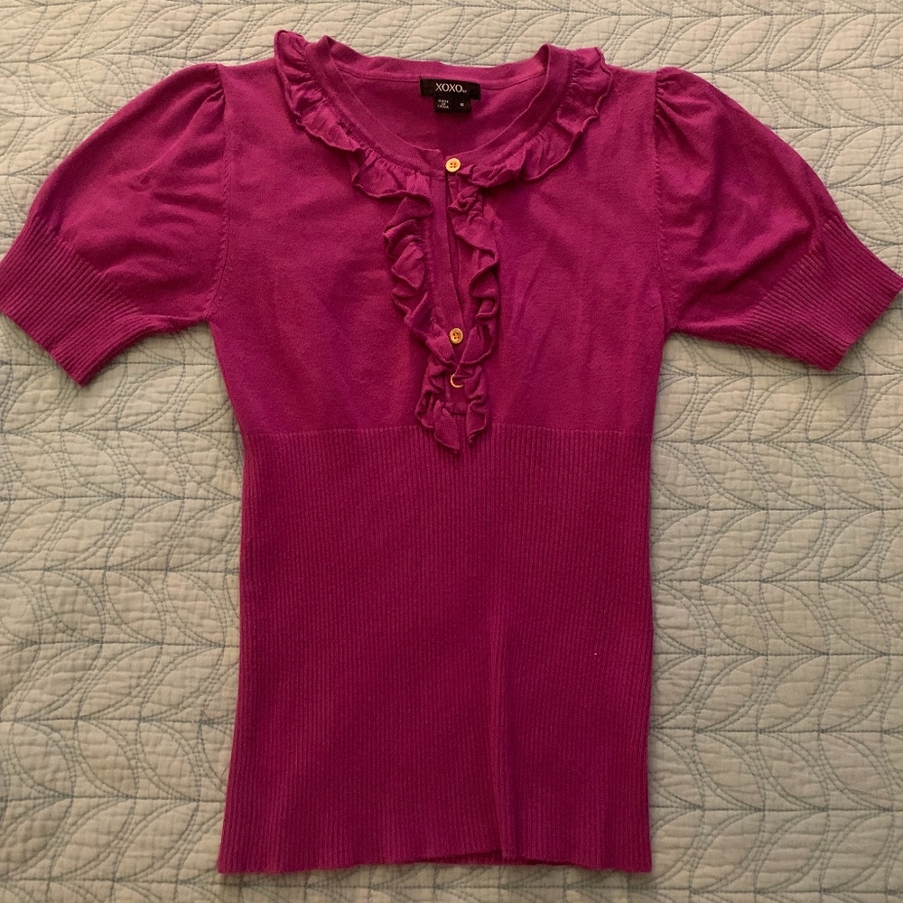 XOXO Maroon Ruffled Collar Work Shirt